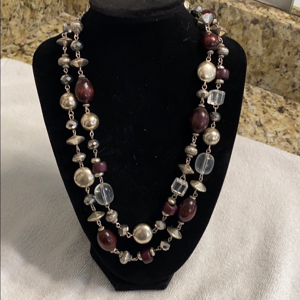 Weathered silver necklace with brown beads